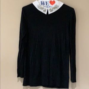 Maison Jules black sweater w jeweled neckline